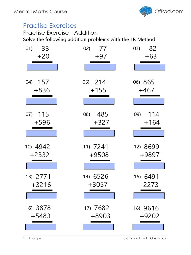 LR Method Addition Practice Worksheets | PDF | Teaching Mathematics ...