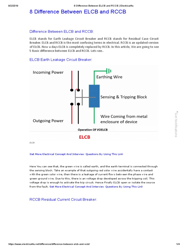 8 Difference Between ELCB and RCCB | PDF | Power (Physics) | Building ...