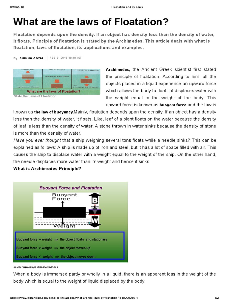Floatation and its Laws.pdf Buoyancy Density