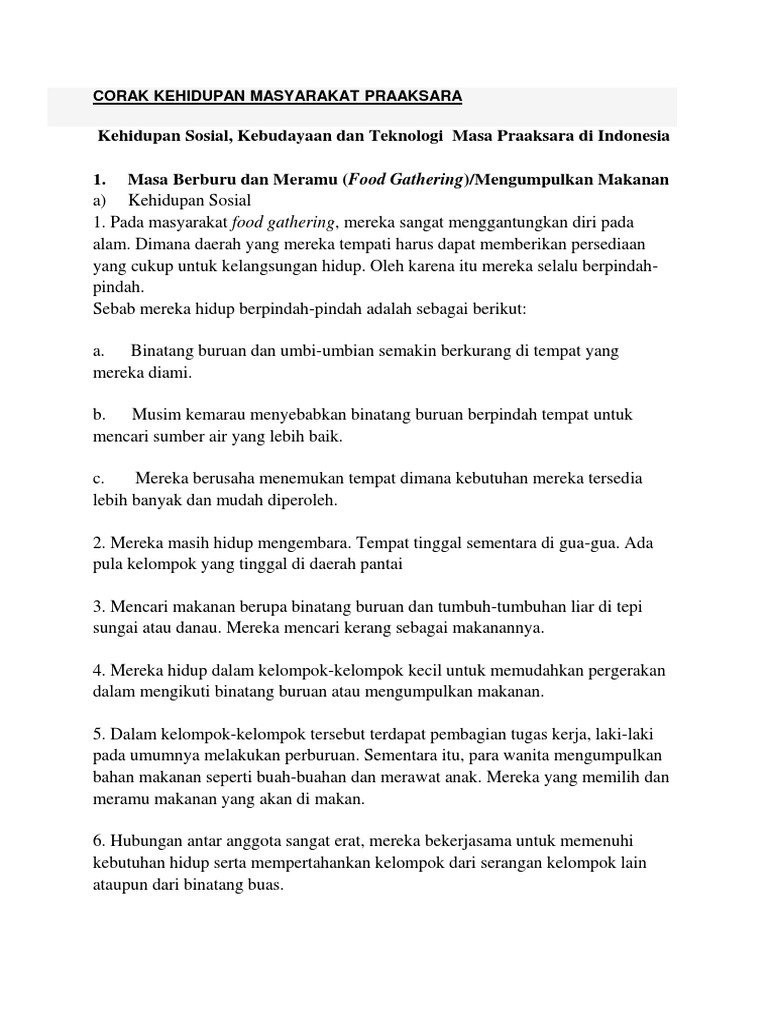 Corak Kehidupan Masyarakat Pra Aksara