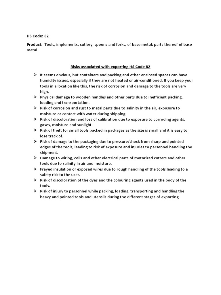 HS Code 82 Product Tools, Implements, Cutlery, Spoons and Forks, of