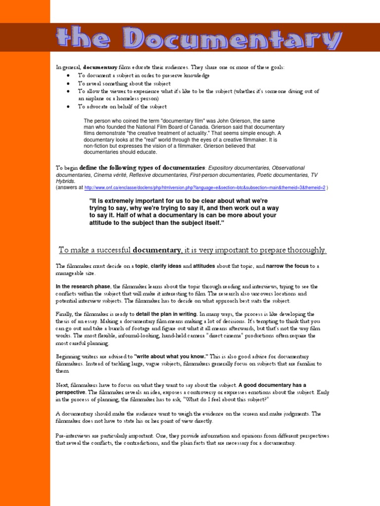 Documentary Proposal pt1 PDF | PDF | Documentary Film | Filmmaking