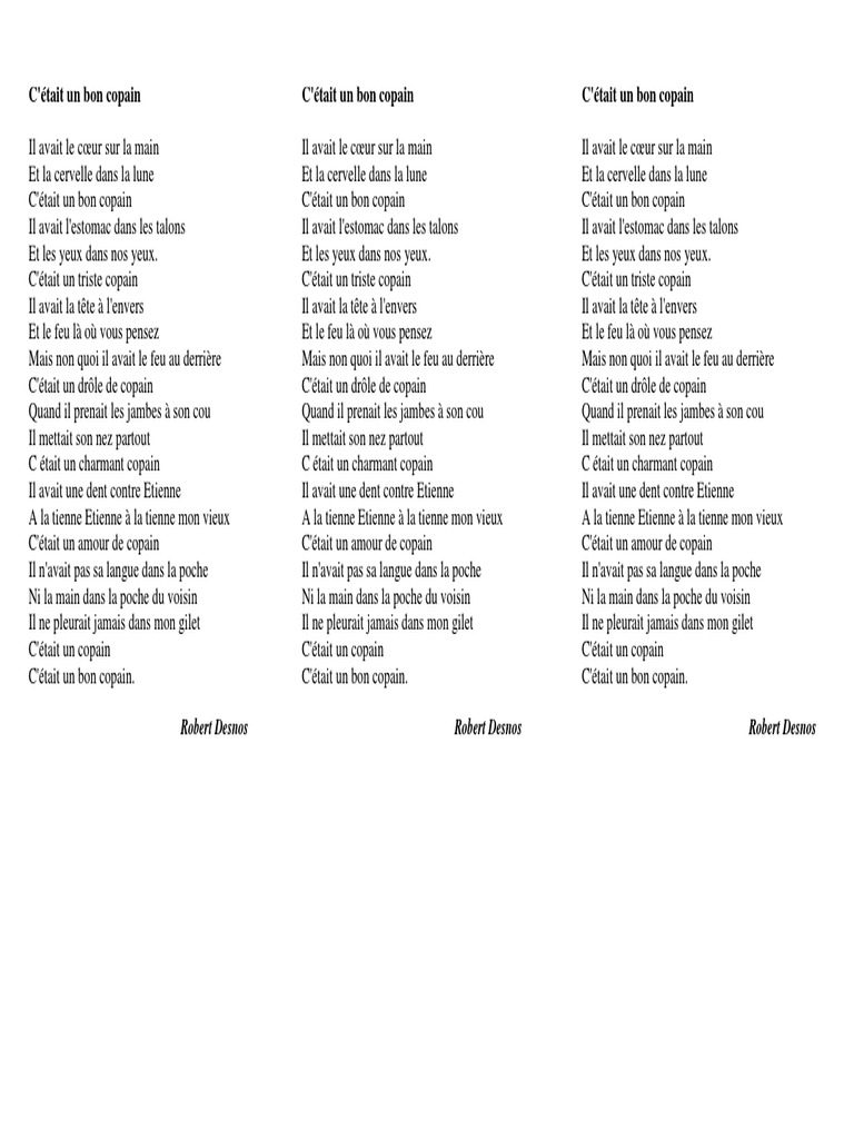 Poésie : Un bon copain de Desnos | PDF | Études des langues étrangères ...