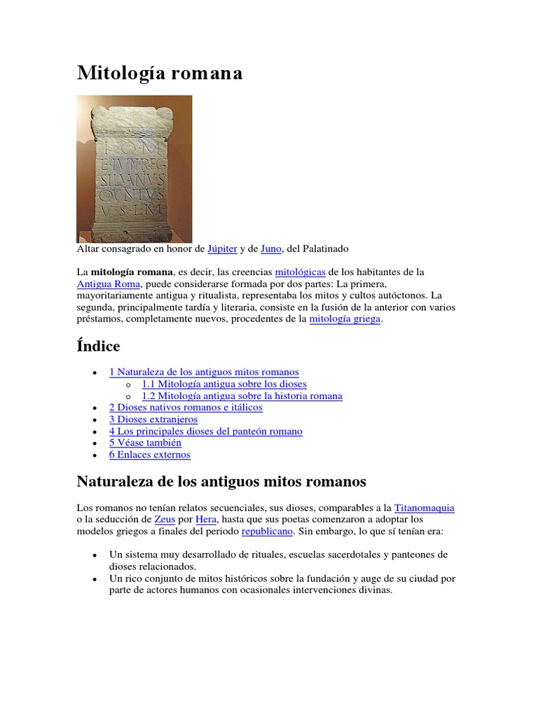 Mitos y dioses de la mitología romana | PDF | Mitología romana ...