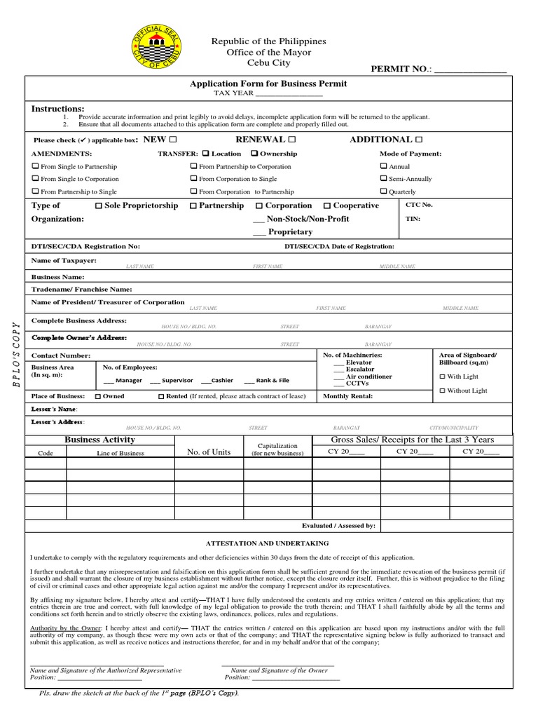 Original Copy Business Permit Application Form BPLOs PDF | PDF | Lease ...