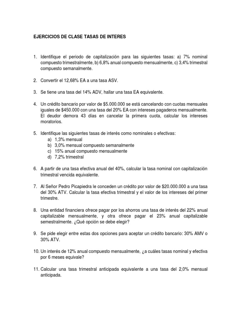 Ejercicios Prácticos sobre Tasas de Interés | PDF | Interés | Bancos