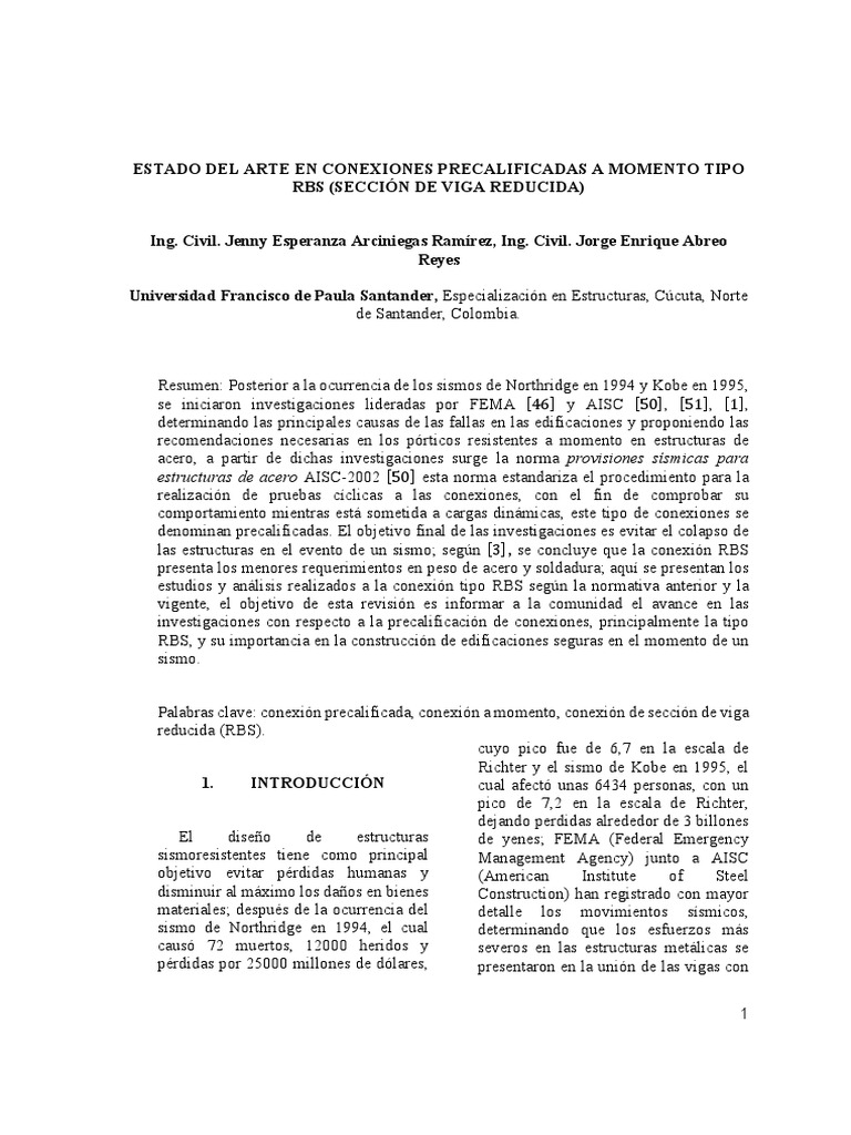 Estado Del Arte Conexión RBS | PDF | Fatiga (material) | Acero