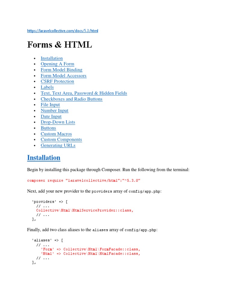 Laravel collective html forms documentation pdf