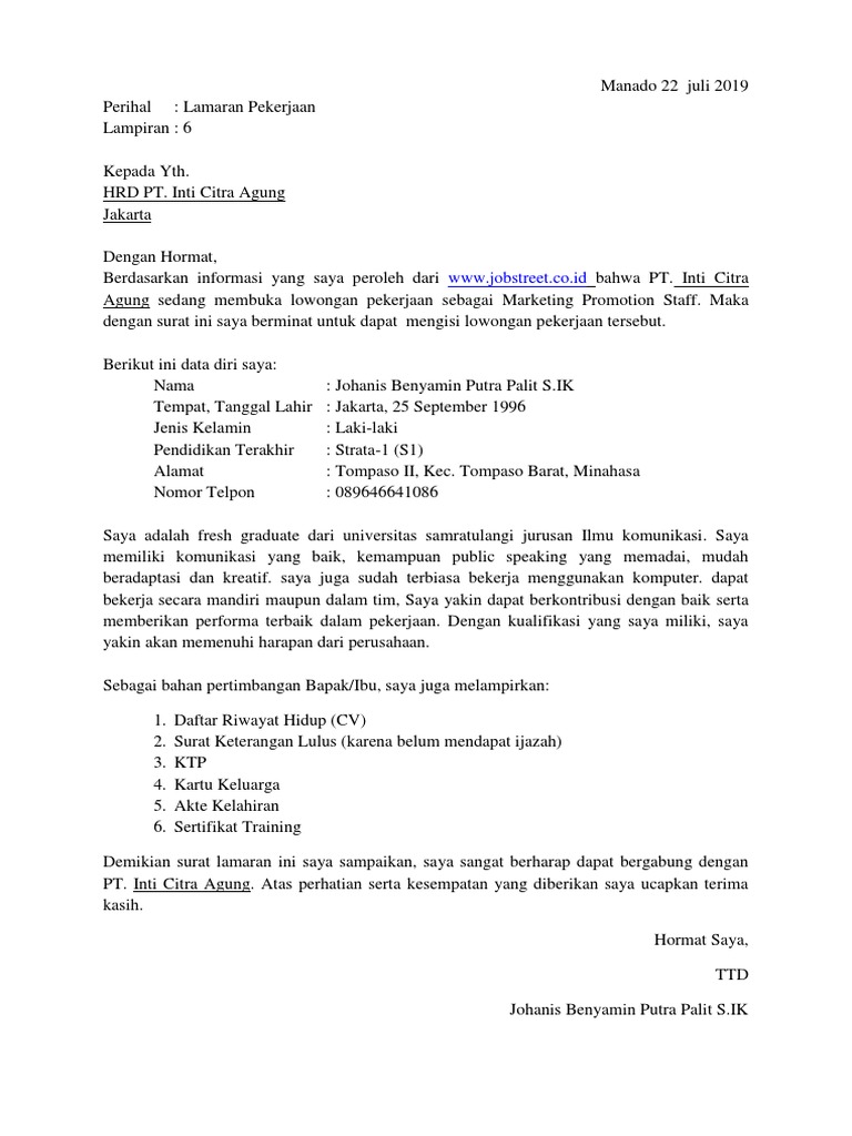 Surat Lamaran Optik Melawai | PDF