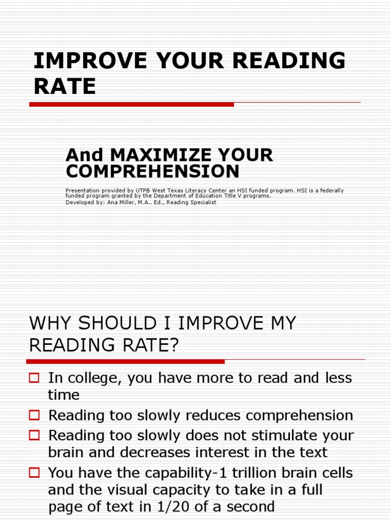 Improve Your Reading Rate: and Maximize Your Comprehension | PDF ...