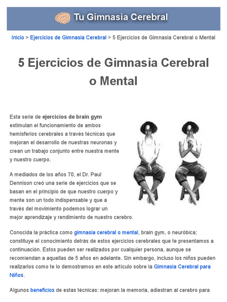 Ejercicios De Gimnasia Cerebral Cerebro Mente
