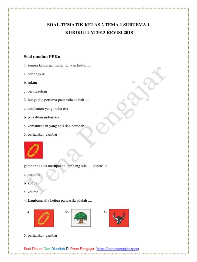 Soal Tematik Kelas 2 Tema 1 | PDF