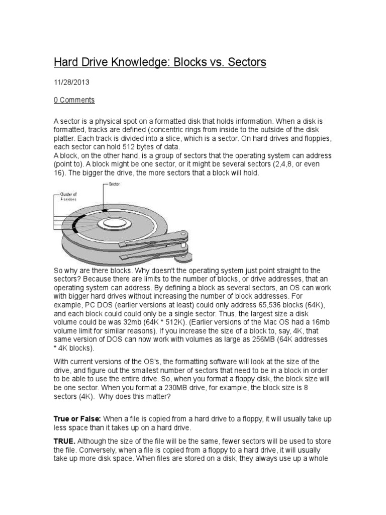 Hard Drive Knowledge Blocks vs. Sectors PDF Floppy Disk Hard