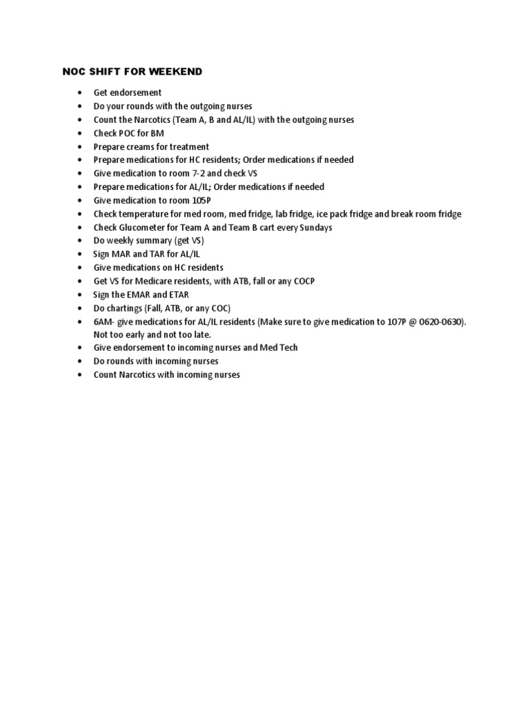 Noc Shift For Weekend PDF