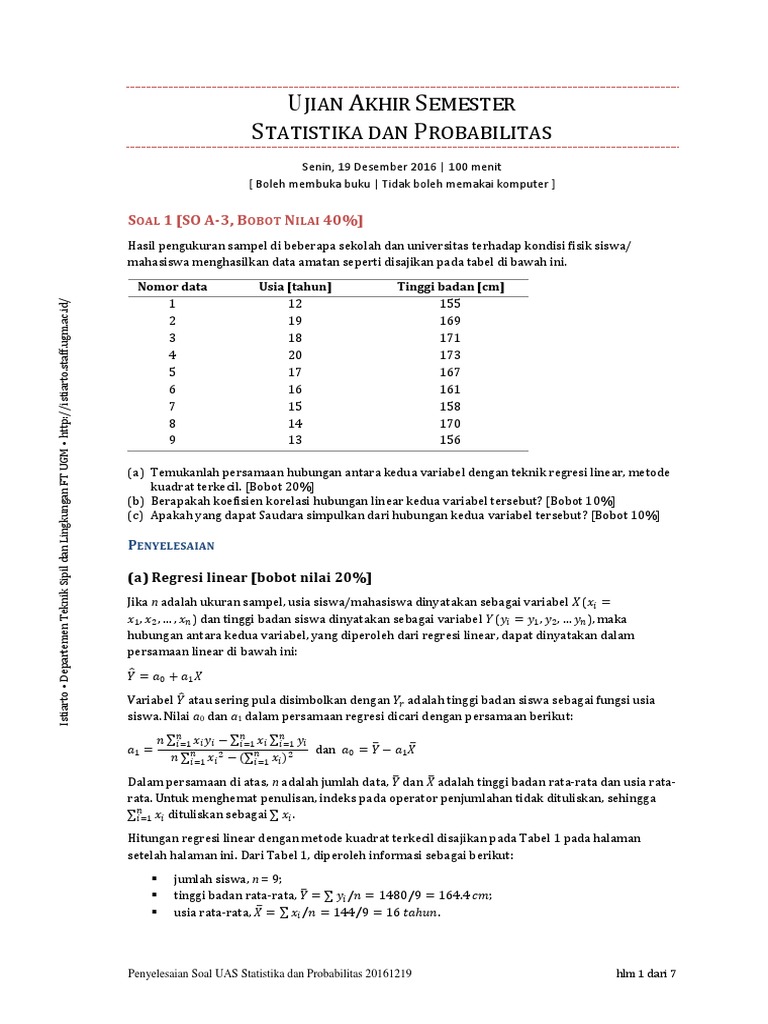 Penyelesaian Soal Uas Statistika Dan Probabilitas 20161219
