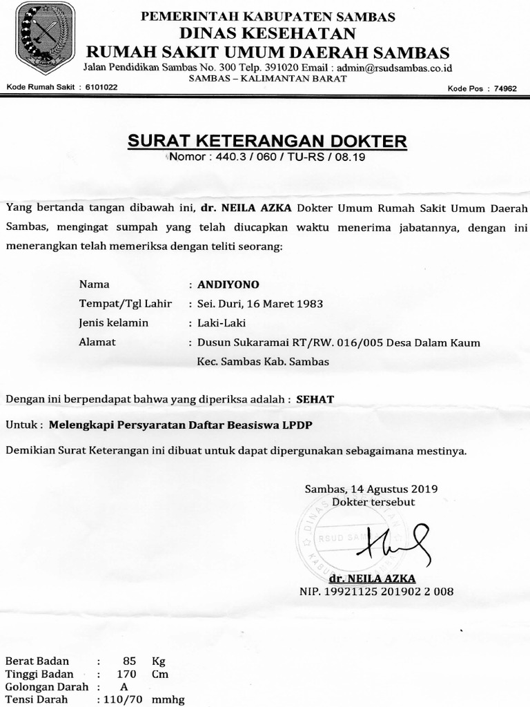 Surat Beranak Jenis Darah