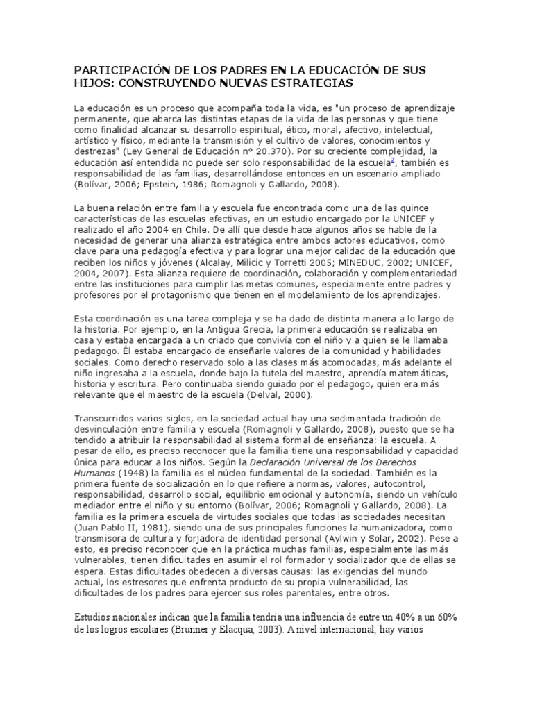 Participación de Los Padres en La Educación de Sus Hijos | PDF ...