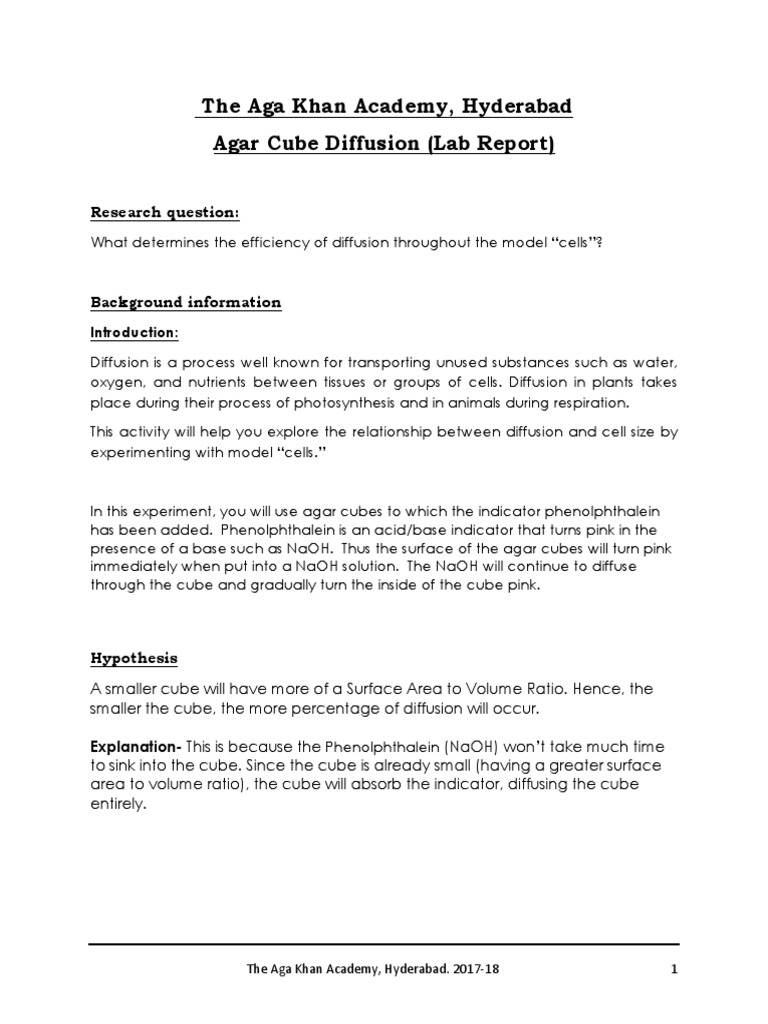 The Aga Khan Academy, Hyderabad Agar Cube Diffusion (Lab Report ...