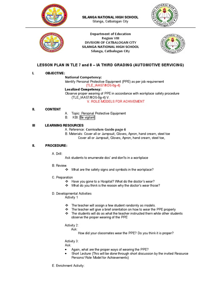 Lesson Plan in Tle 7 and 8 Ia Third Grading (Automotive Servicing
