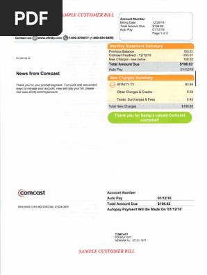 20160309 Comcast Sample Customer Bill (PDF)