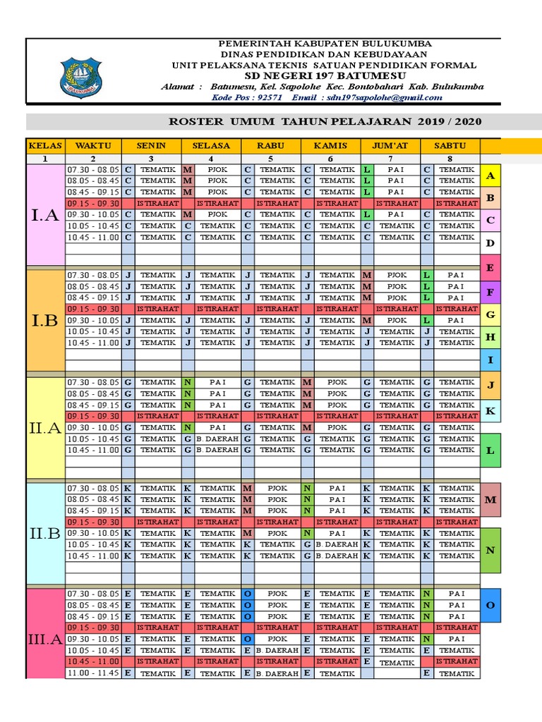 Contoh Roster Umum K13 | PDF