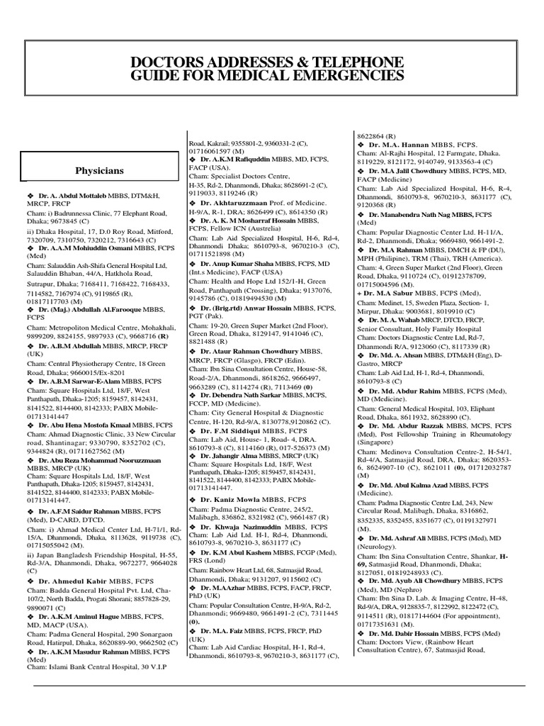 Doctor Directory for Medical Emergencies | PDF | Doctor Of Medicine ...