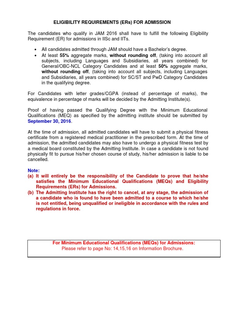 JAM 2016 Admission Eligibility Criteria | PDF | Career & Growth