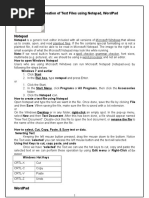 Exercise On Creation of Text Files Using Notepad, Wordpad