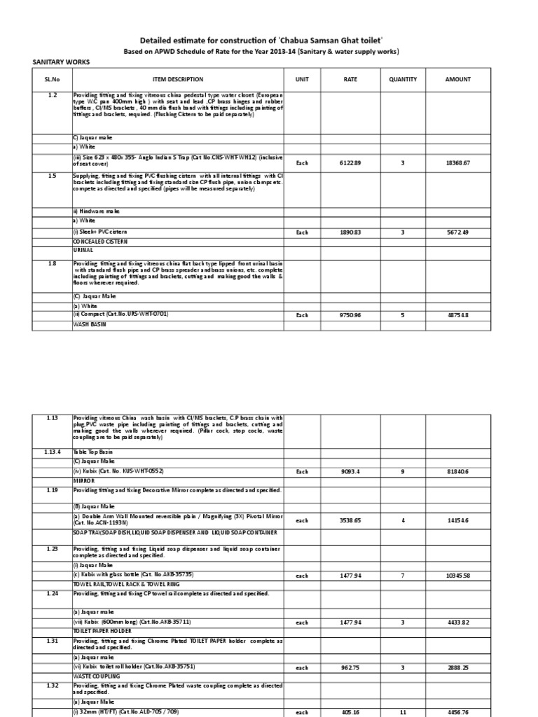 Estimate of Toilet | PDF | Pipe (Fluid Conveyance) | Paint