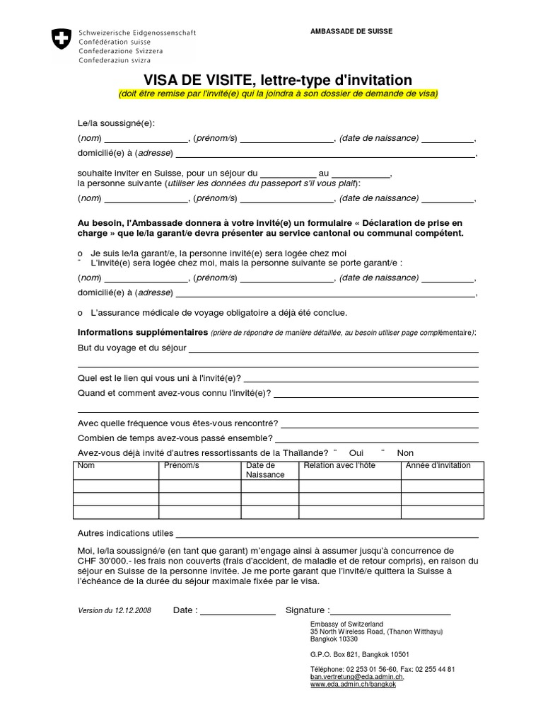 Lettre D Invitation Pour Visa France Gratuit