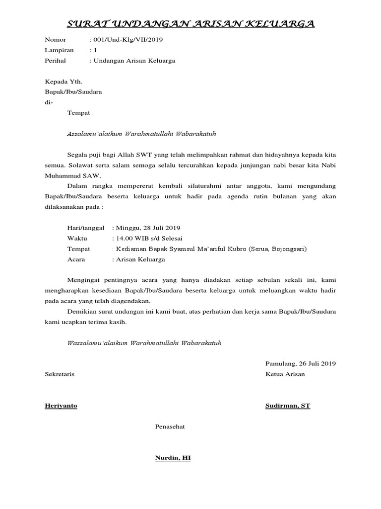 Contoh Surat Contoh Surat Undangan Arisan Keluarga