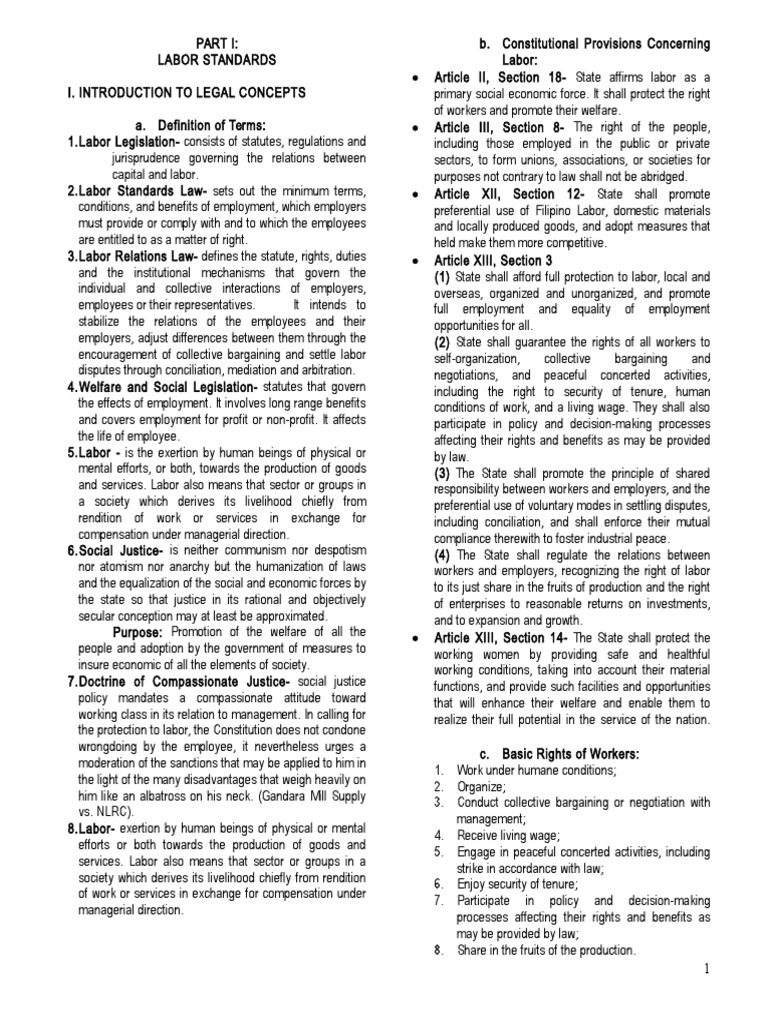 Labor Standards Notes PDF Employment Labour Law