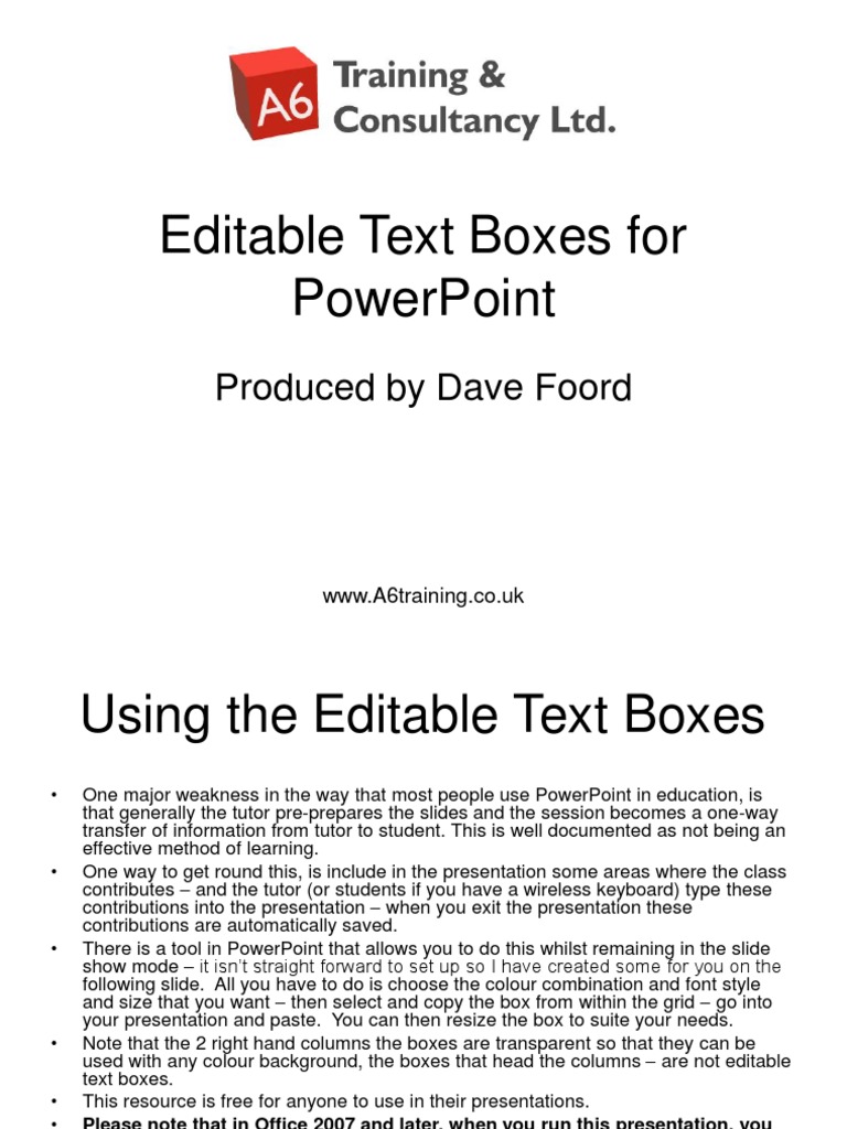 Editable Text Boxes | PDF