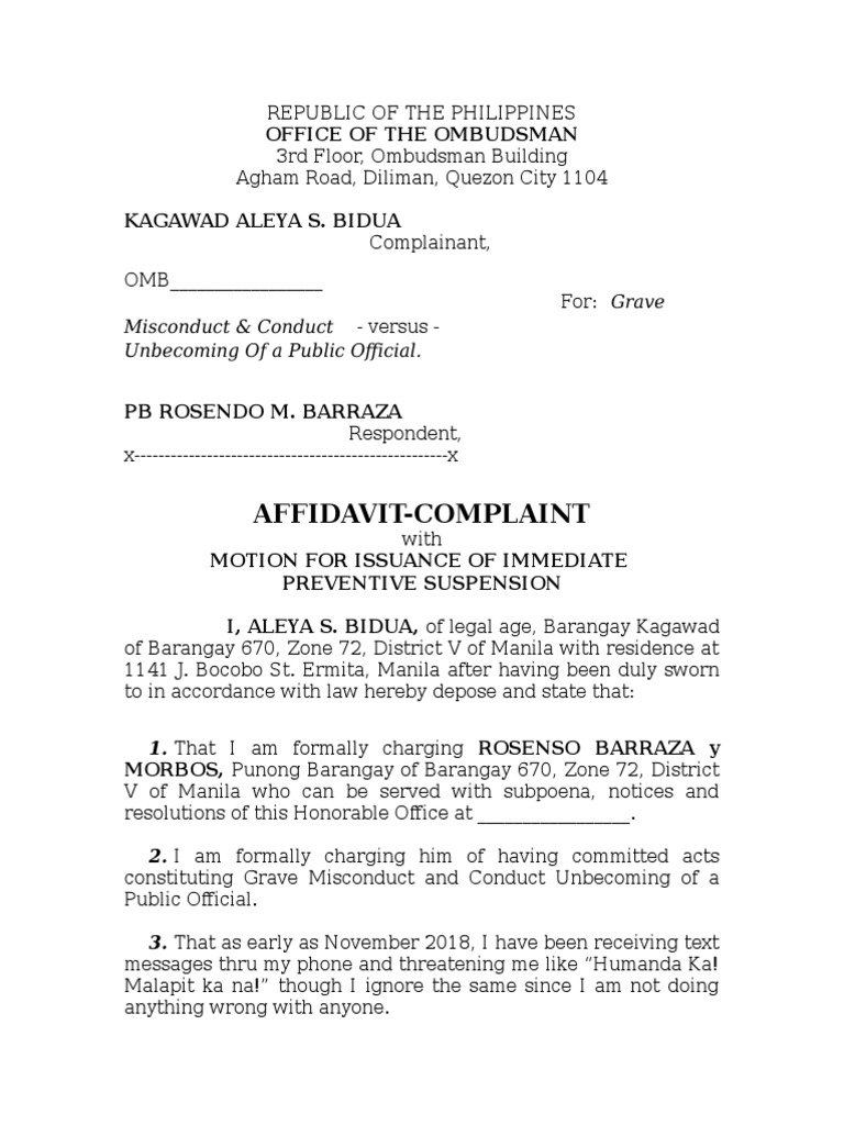 (Bidua) Ombudsman PDF Affidavit Virtue