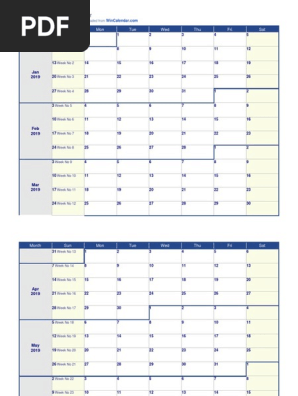 2019 Weekly Calendar
