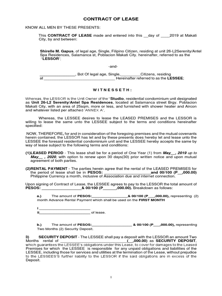 Contract of Lease Studio PDF Lease Government