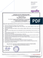 Apollo Tyres Certificate.