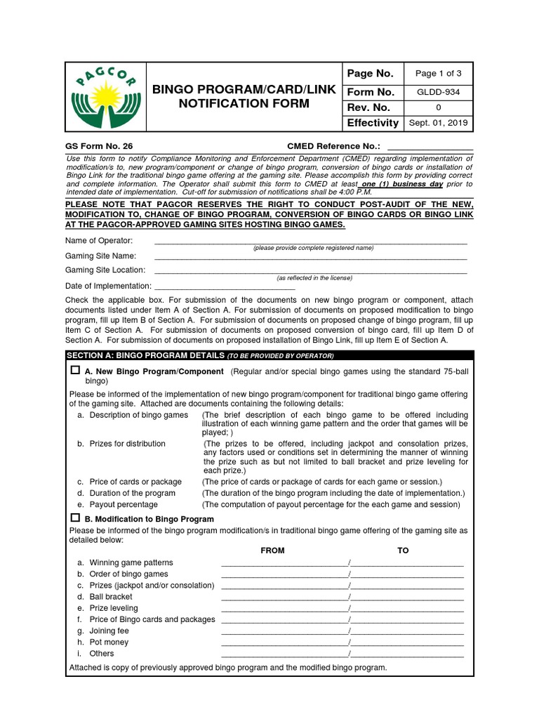 Bingo Program Notification Form | PDF | Government | Business