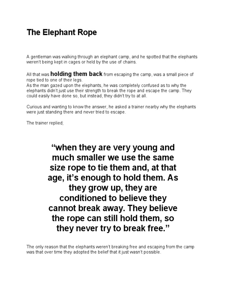 The Elephant Rope: A Lesson in Mindset | PDF | Self-Improvement | Wellness