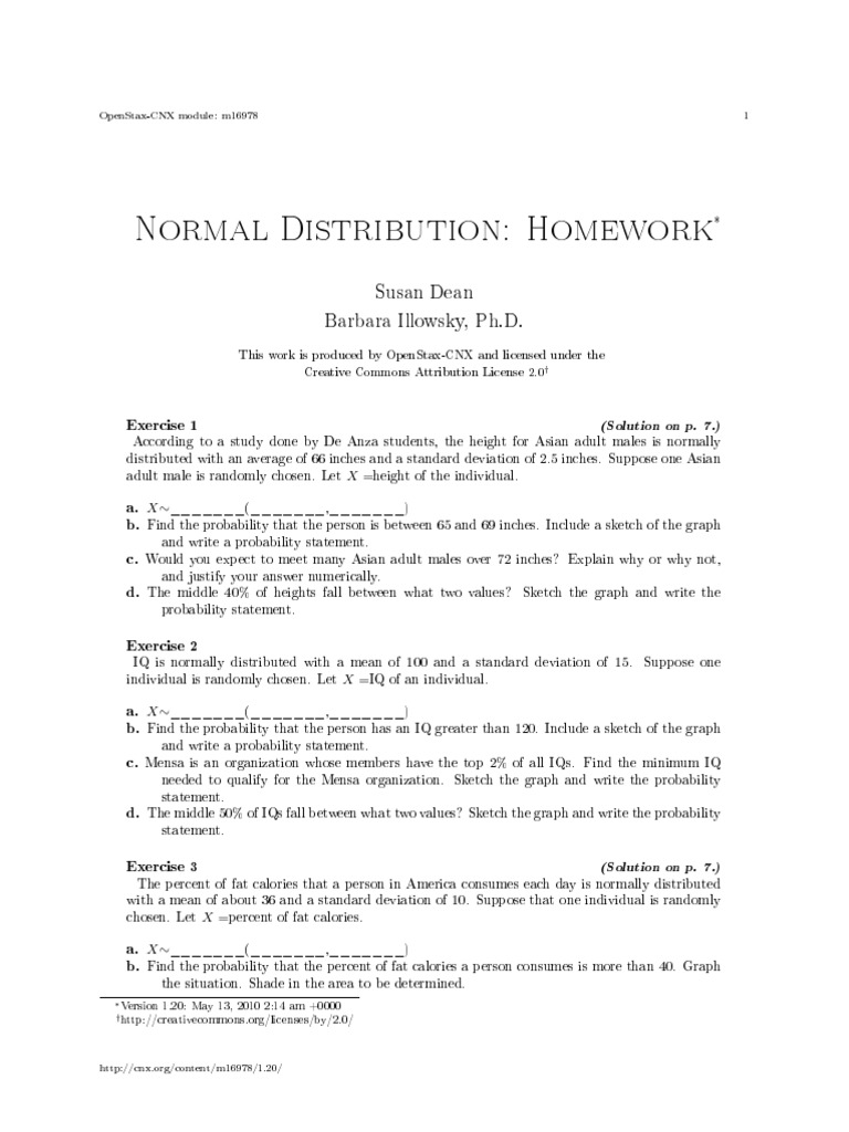 Normal Distribution Exercises Overview | PDF | Histogram | Normal ...