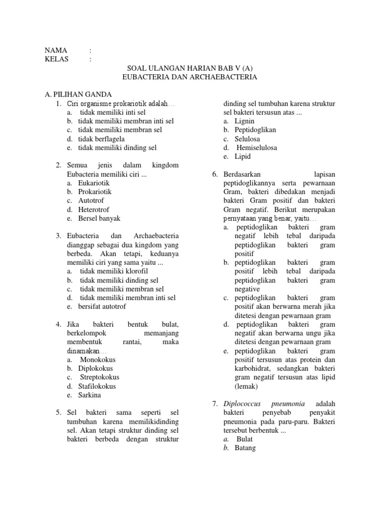 Soal Ulangan Harian Biologi