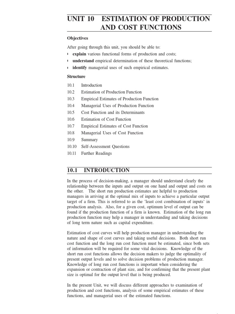 Estimating Production & Cost Functions | PDF | Production Function ...
