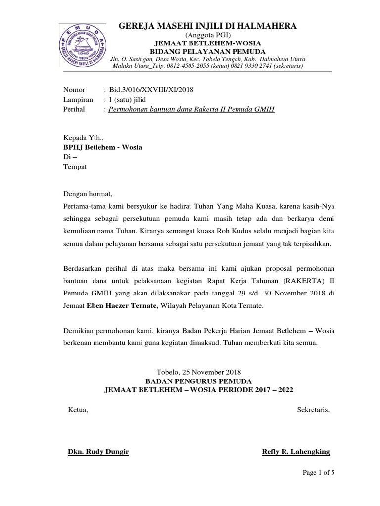 Surat 016 Proposal Kagiatan Rakerta Ii Pemuda Gmih Pdf Pdf