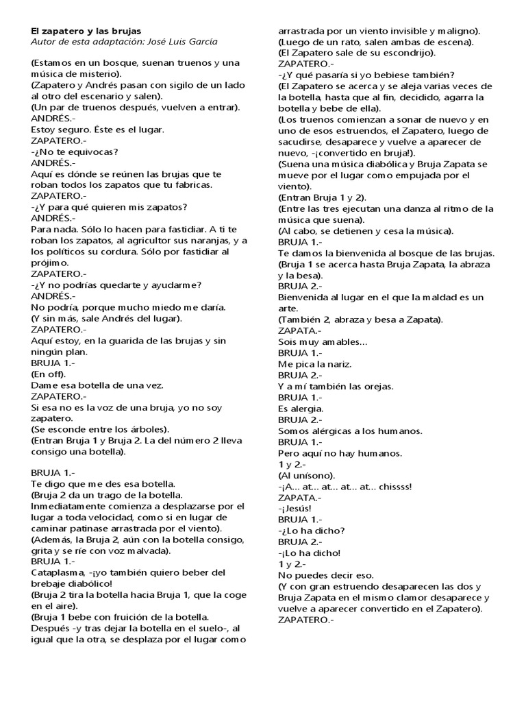 El zapatero y las brujas: cuento teatral | PDF | Ocio