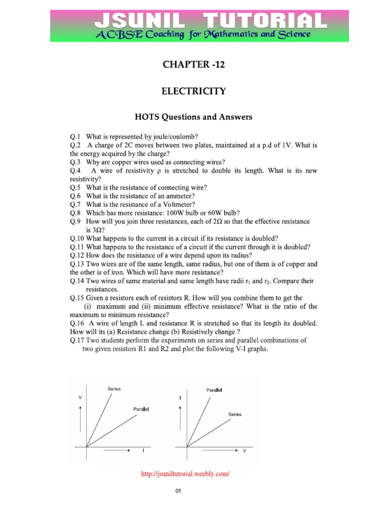 Class 10 Hots Questions With Answer Chap - Electricity PDF | PDF