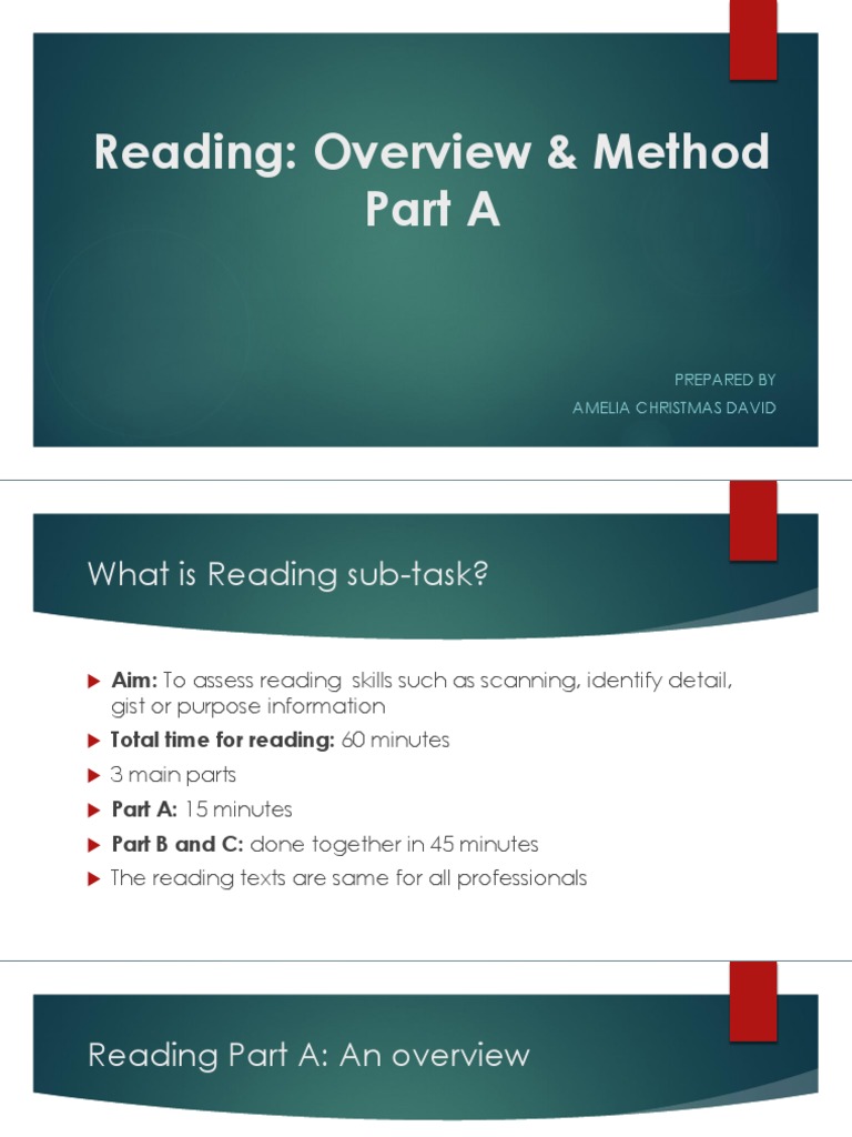 Reading Part A Overview and Method | PDF | Sentence (Linguistics ...