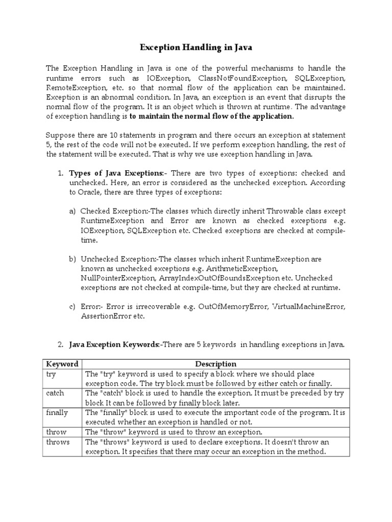 Exception Handling in Java | PDF | Java (Programming Language ...