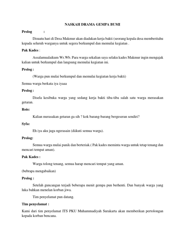 Naskah Drama Gempa Bumi | PDF