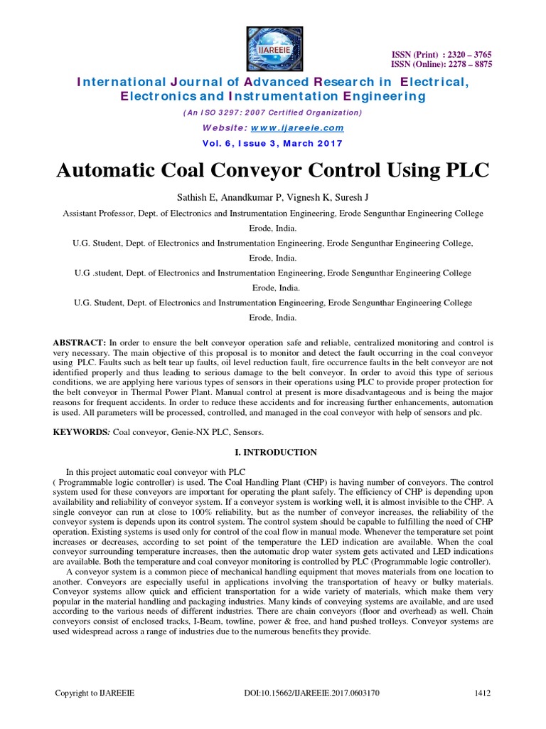170 - Automatic Coal Conveyor Control Using PLC | PDF | Programmable ...