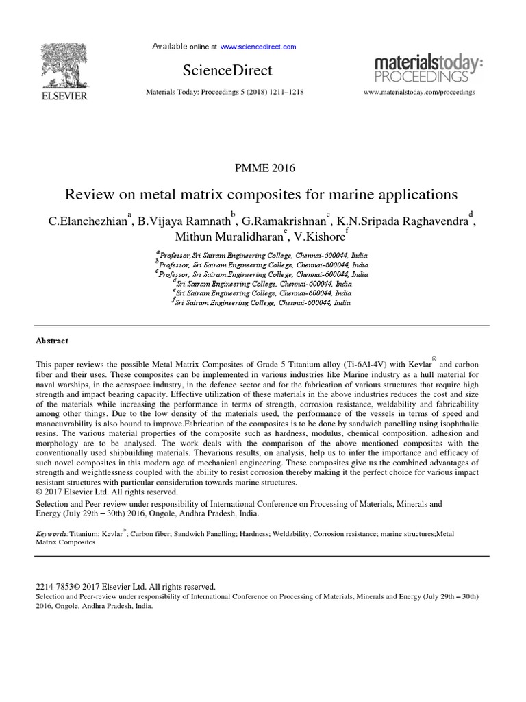 Review On Metal Matrix Composites For Marine Applications ...